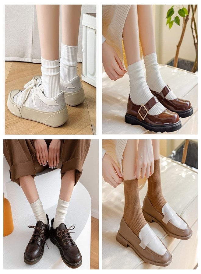 MarJunSep Women’s Crew Socks Cute Loafer Neutral Cotton Slouchy Boot Dress Socks Women Girls Granola Essentials White Black 6 Pairs - Image 3